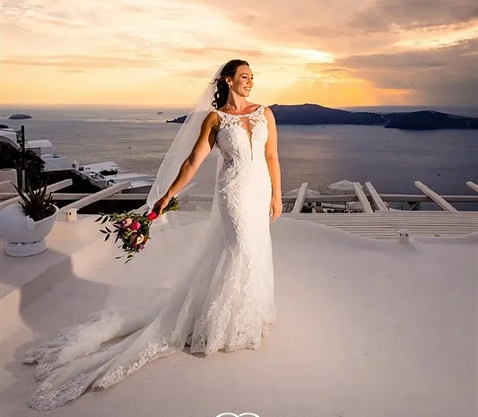 White wedding dress and veil