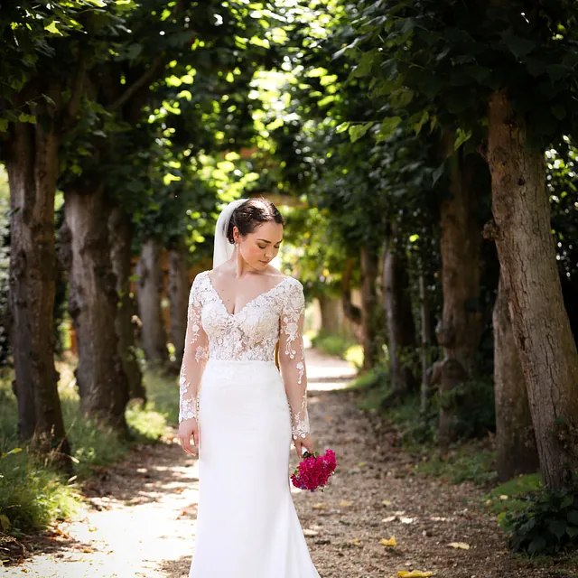 bridal dress with lace sleves and bodice