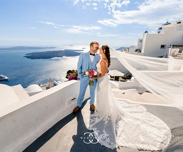 Beautiful white bridal gown with veil