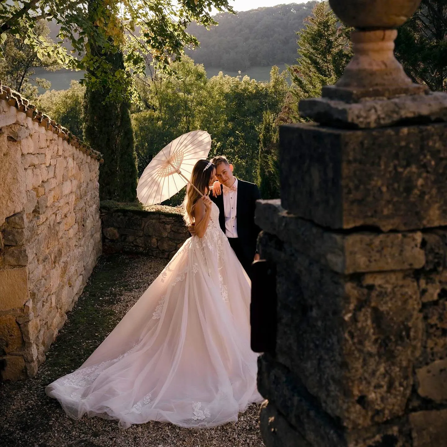 bridal dress and parasol